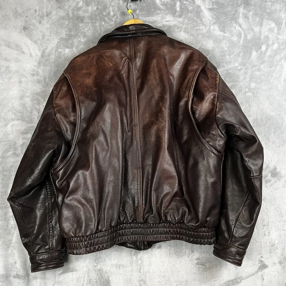Banana Republic Vintage Leather Flight Jacket Brown Bomber Mens 46 Aviator